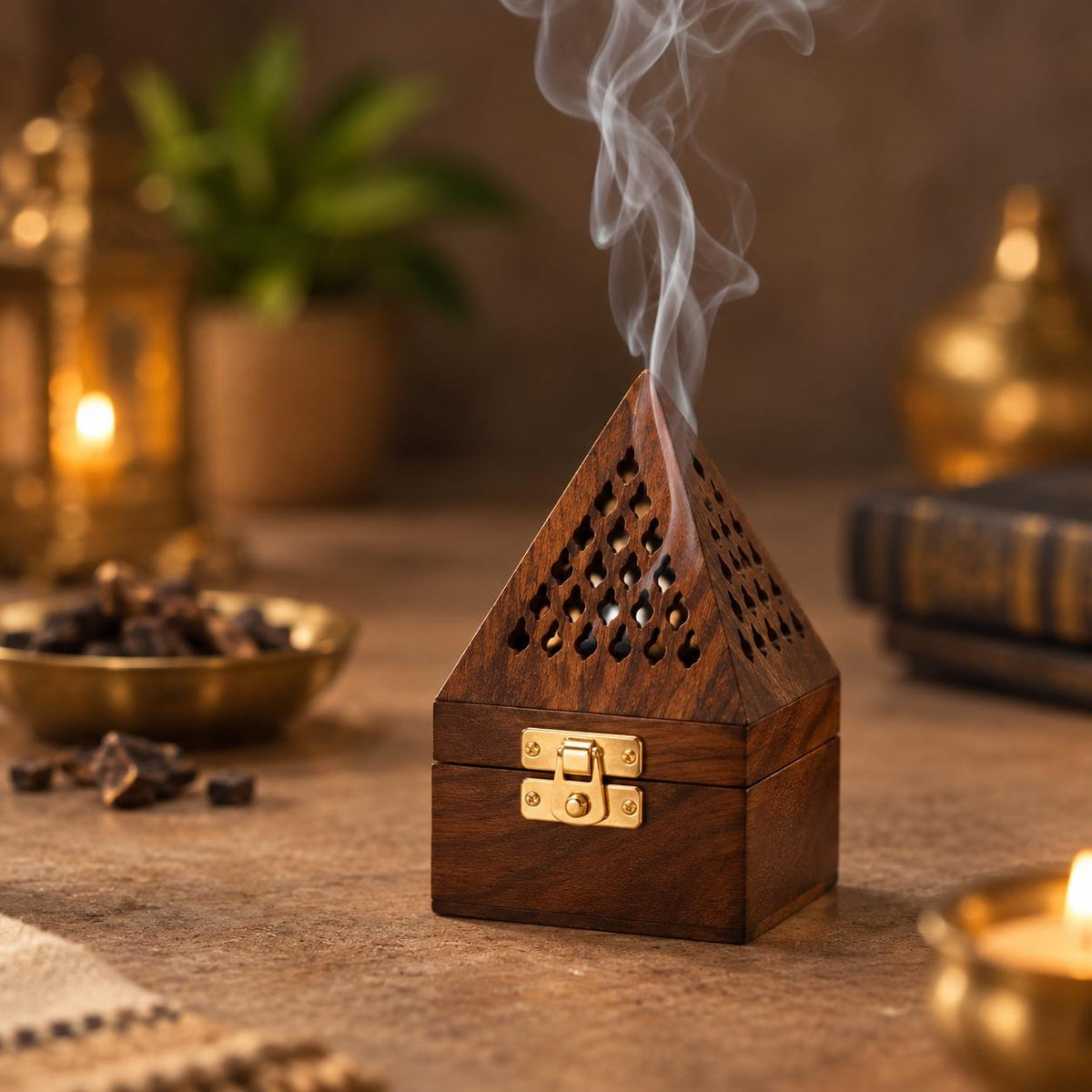Small Pyramid Wooden Bakhoor Burner Handcrafted Incense Burner
