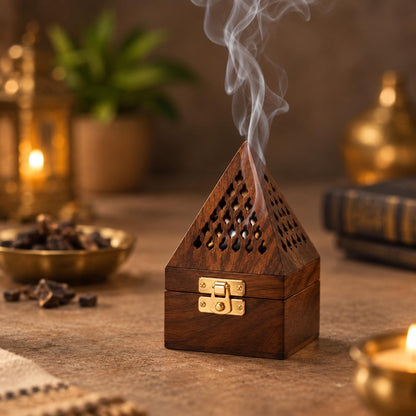 Small Pyramid Wooden Bakhoor Burner Handcrafted Incense Burner